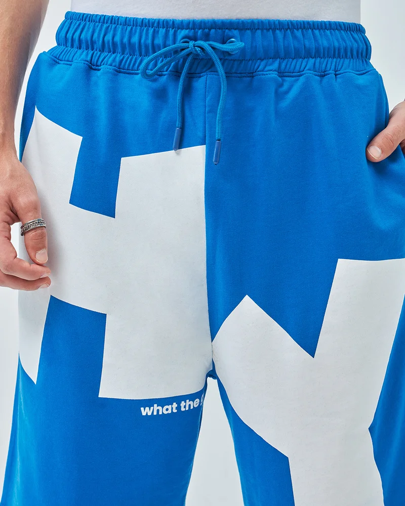 bewakoof  Men's Blue Typography Oversized Co-ordinates  | Best Price UAE
